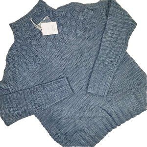 Cable Knit Sweater‎ Blue High Neck Soft Oversized LARGE Cozy Lauren Conrad NWT